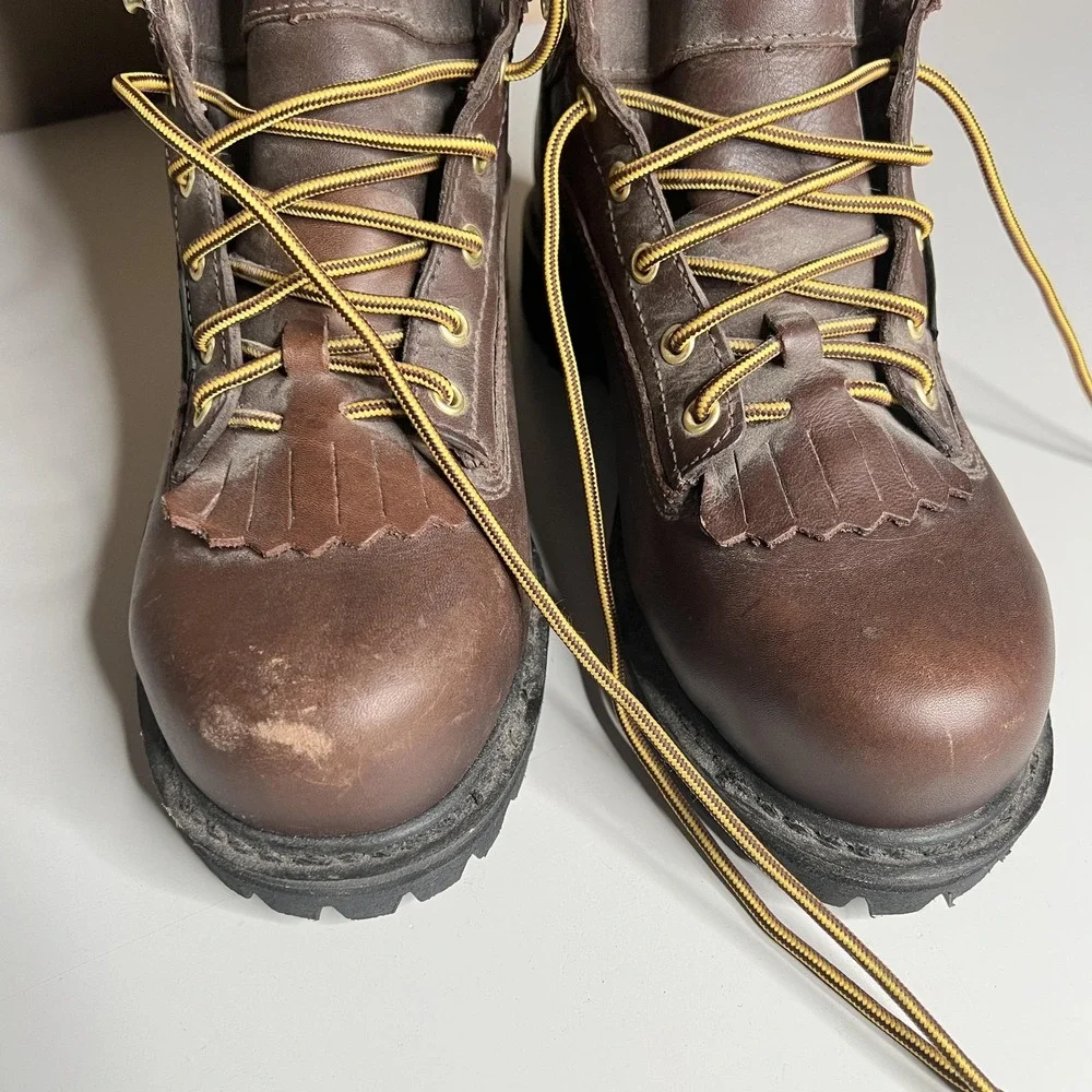 Georgia Boot Mens Brown Leather Waterproof Logger Boots Vibram Sole Kiltie